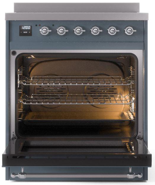 Ilve UPI304NMPBGC Nostalgie Ii 30 Inch Electric Freestanding Range In Blue Grey With Chrome Trim