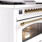 Ilve UP36FNMPWHGLP Nostalgie Ii 36 Inch Dual Fuel Liquid Propane Freestanding Range In White With Brass Trim