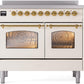 Ilve UPDI406NMPAWG Nostalgie Ii 40 Inch Electric Freestanding Range In Antique White With Brass Trim