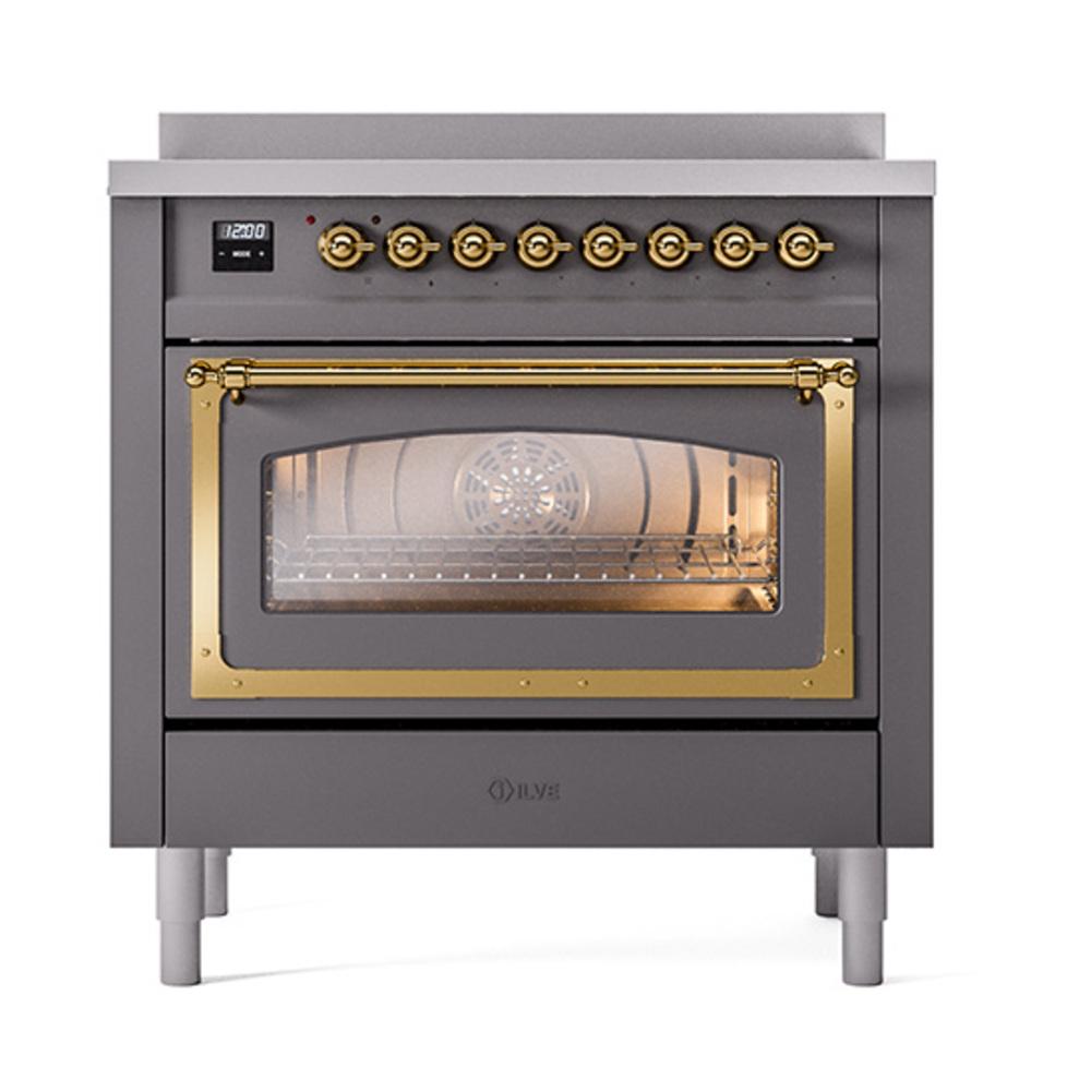 Ilve UNI366NMPMGG Ilve Uni366Nmpmgg Nostalgie Ii Noblesse 36" Induction Range (Triple Glass Door, Graphite Matte, Brass)