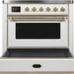 Ilve UMI09NS3WHG Majestic Ii 36 Inch Electric Freestanding Range In White With Brass Trim