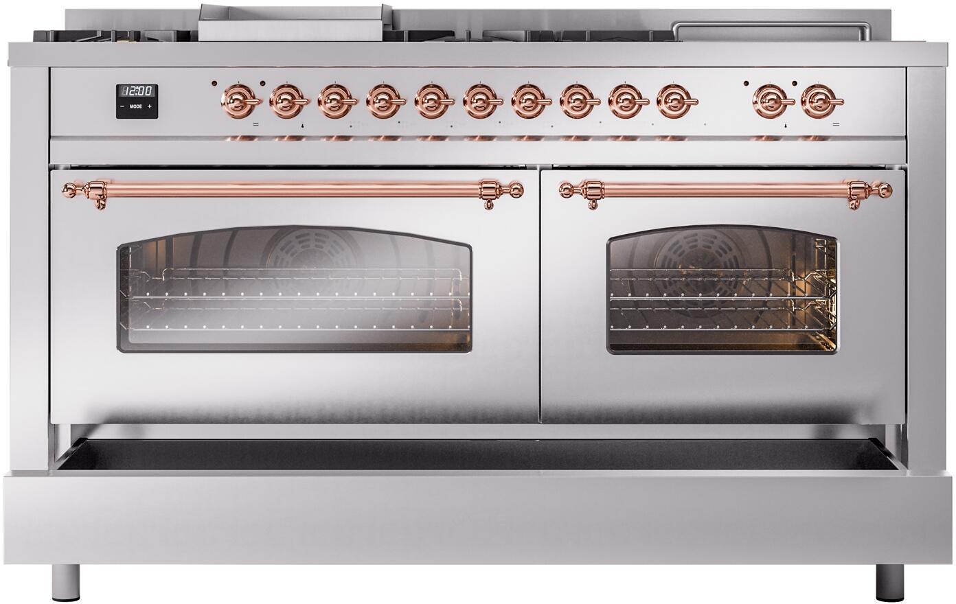 Ilve UP60FSNMPSSP Nostalgie Ii 60 Inch Dual Fuel Natural Gas Freestanding Range In Stainless Steel With Copper Trim