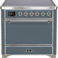 Ilve UMI09QNS3BGC Majestic Ii 36 Inch Electric Freestanding Range In Blue Grey With Chrome Trim