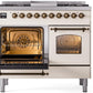 Ilve UPD40FNMPAWBLP Nostalgie Ii 40 Inch Dual Fuel Liquid Propane Freestanding Range In Antique White With Bronze Trim