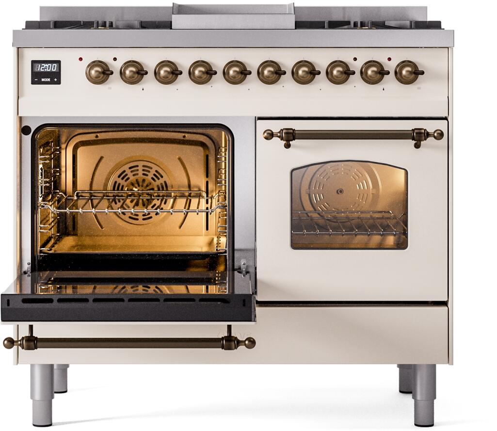 Ilve UPD40FNMPAWBLP Nostalgie Ii 40 Inch Dual Fuel Liquid Propane Freestanding Range In Antique White With Bronze Trim