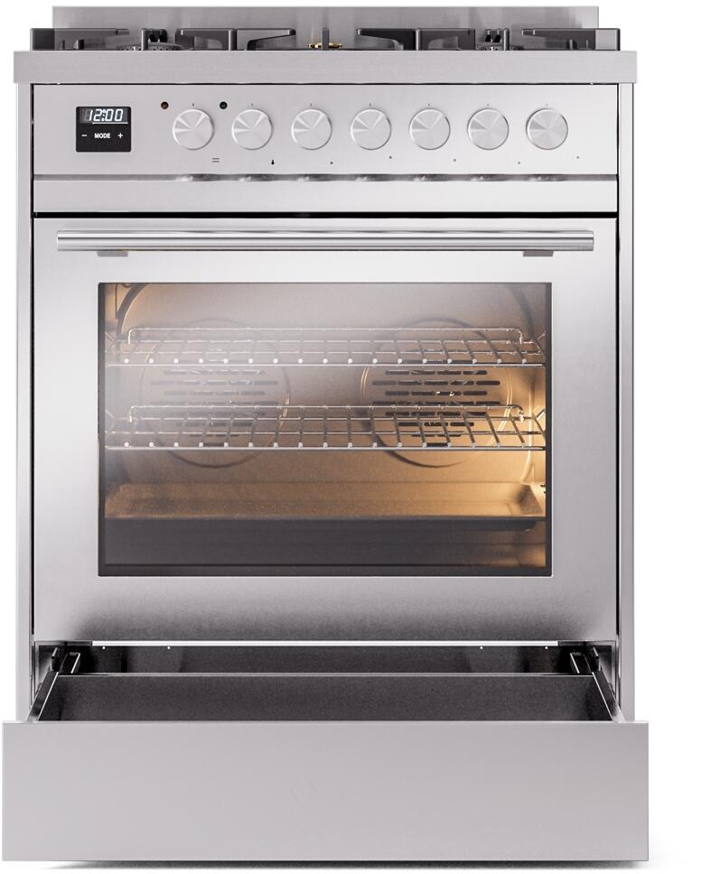 Ilve UP30WMPSS Professional Plus Ii 30 Inch Dual Fuel Natural Gas Freestanding Range In Stainless Steel With Trim