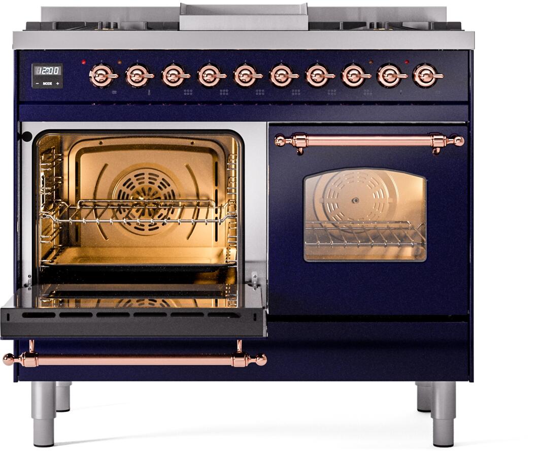 Ilve UPD40FNMPMBPLP Nostalgie Ii 40 Inch Dual Fuel Liquid Propane Freestanding Range In Blue With Copper Trim