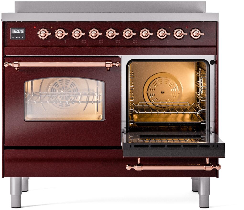 Ilve UPDI406NMPBUP Nostalgie Ii 40 Inch Electric Freestanding Range In Burgundy With Copper Trim