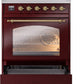 Ilve UPI304NMPBUG Nostalgie Ii 30 Inch Electric Freestanding Range In Burgundy With Brass Trim