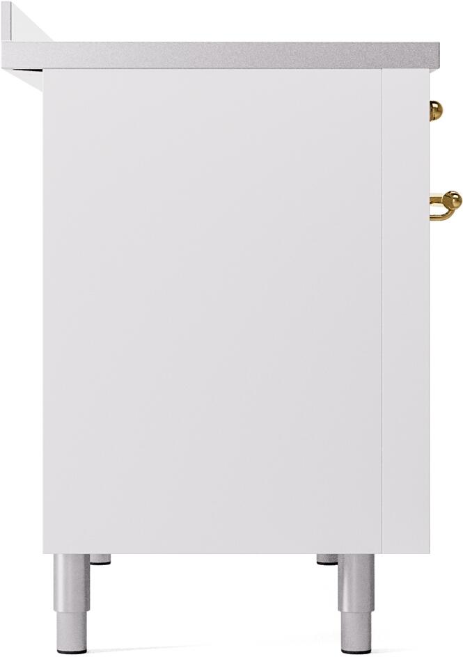 Ilve UPI486NMPWHG Nostalgie Ii 48 Inch Electric Freestanding Range In White With Brass Trim