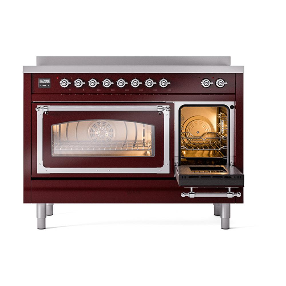 Ilve UNI486NMPBUC Ilve Uni486Nmpbuc Nostalgie Ii Noblesse 48" Induction Range (Triple Glass Door, Burgundy, Chrome)