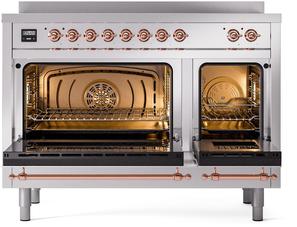 Ilve UPI486NMPSSP Nostalgie Ii 48 Inch Electric Freestanding Range In Stainless Steel With Copper Trim