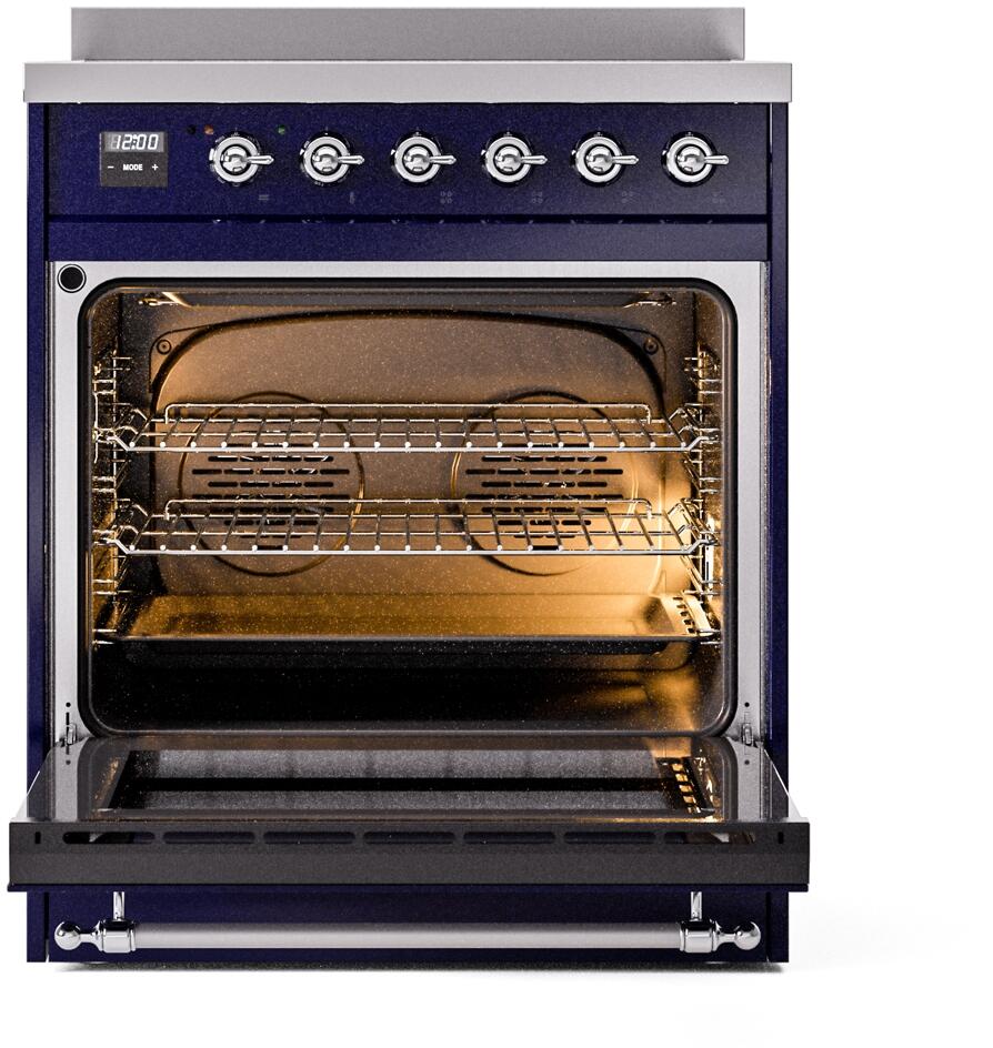 Ilve UPI304NMPMBC Nostalgie Ii 30 Inch Electric Freestanding Range In Blue With Chrome Trim