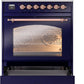 Ilve UP30NMPMBPLP Nostalgie Ii 30 Inch Dual Fuel Liquid Propane Freestanding Range In Blue With Copper Trim