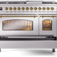 Ilve UP48FNMPSSGLP Nostalgie Ii 48 Inch Dual Fuel Liquid Propane Freestanding Range In Stainless Steel With Brass Trim