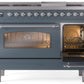 Ilve UP48FNMPBGC Nostalgie Ii 48 Inch Dual Fuel Natural Gas Freestanding Range In Blue Grey With Chrome Trim