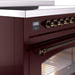 Ilve UPI486NMPBUB Nostalgie Ii 48 Inch Electric Freestanding Range In Burgundy With Bronze Trim