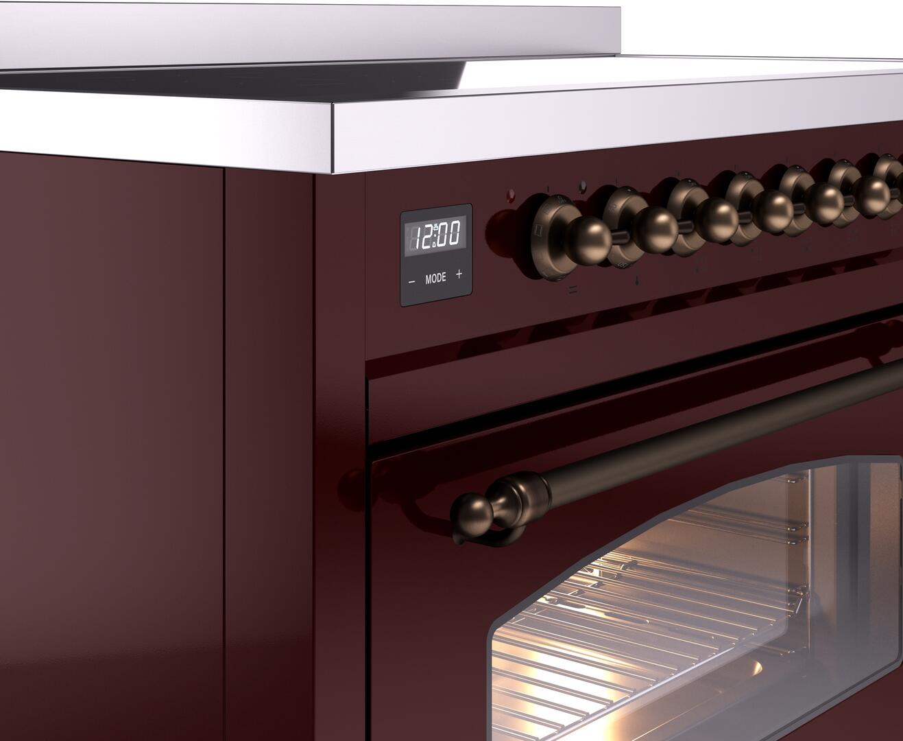 Ilve UPI486NMPBUB Nostalgie Ii 48 Inch Electric Freestanding Range In Burgundy With Bronze Trim