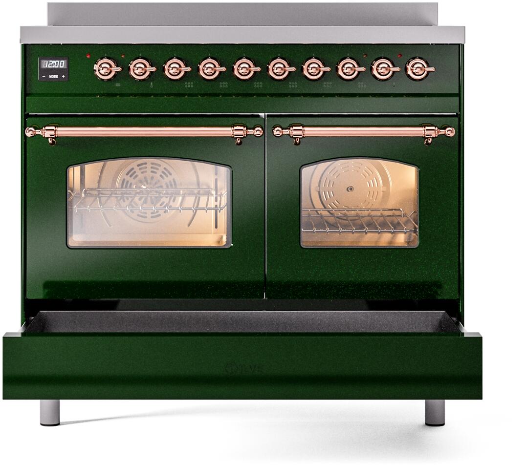 Ilve UPDI406NMPEGP Nostalgie Ii 40 Inch Electric Freestanding Range In Emerald Green With Copper Trim