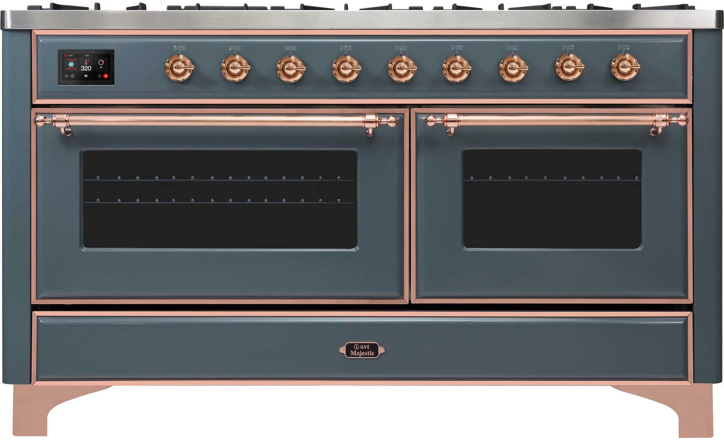 Ilve UM15FDNS3BGP Majestic Ii 60 Inch Dual Fuel Natural Gas Freestanding Range In Blue Grey With Copper Trim