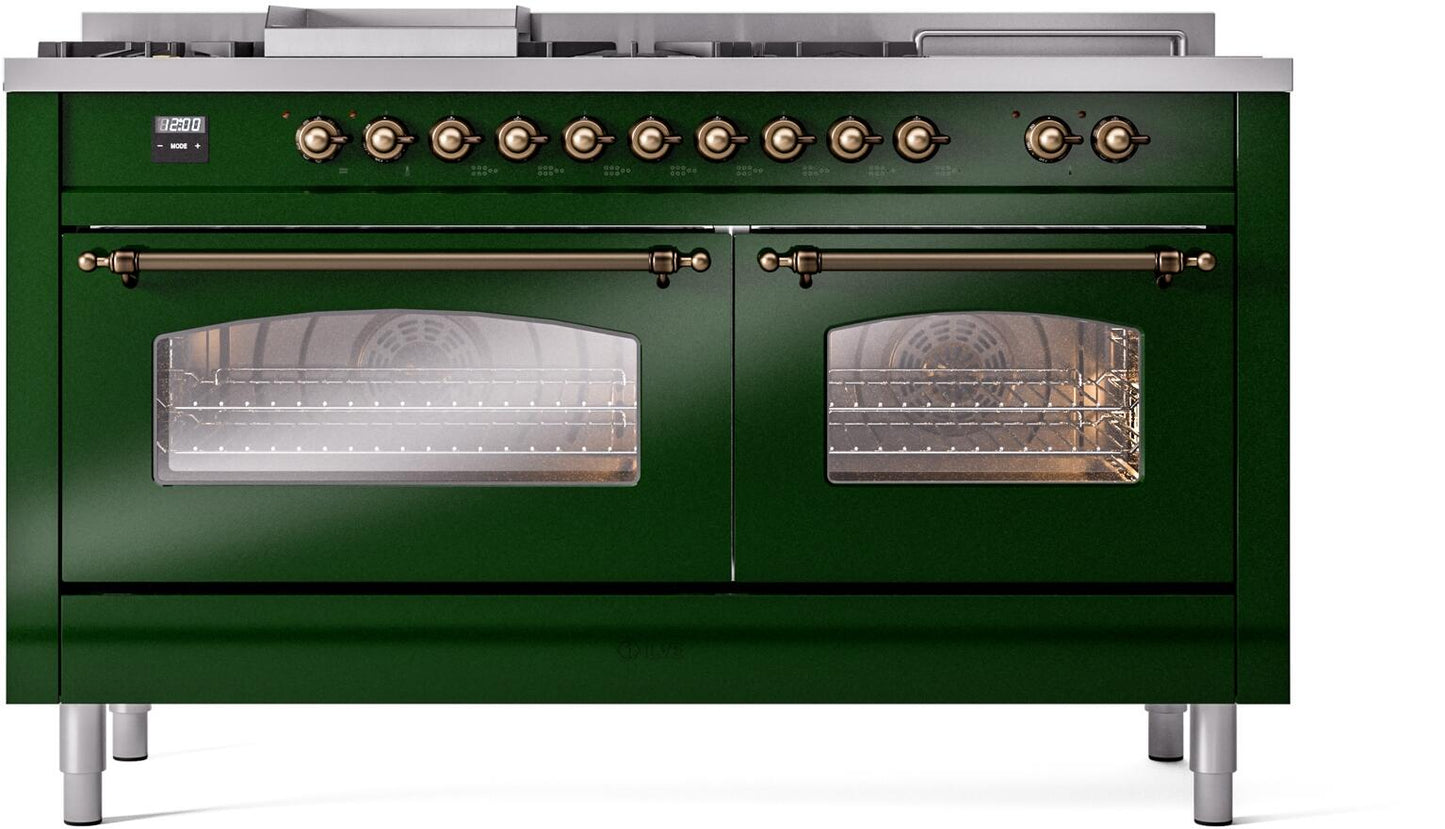 Ilve UP60FSNMPEGBLP Nostalgie Ii 60 Inch Dual Fuel Liquid Propane Freestanding Range In Emerald Green With Bronze Trim