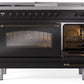 Ilve UP48FSNMPBKBLP Nostalgie Ii 48 Inch Dual Fuel Liquid Propane Freestanding Range In Glossy Black With Bronze Trim