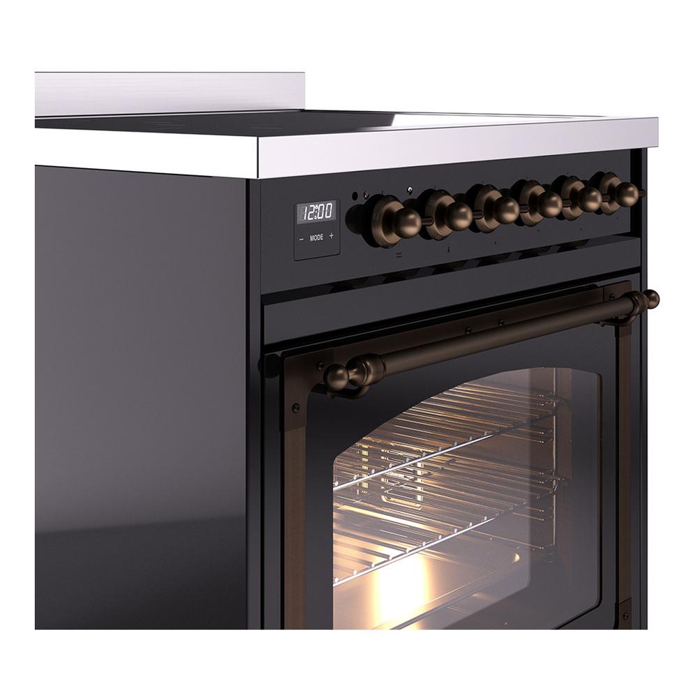 Ilve UNI304NMPBKB Ilve Uni304Nmpbkb Nostalgie Ii Noblesse 30" Induction Range (Triple Glass Door, Glossy Black, Burnished)