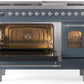 Ilve UP48FNMPBGCLP Nostalgie Ii 48 Inch Dual Fuel Liquid Propane Freestanding Range In Blue Grey With Chrome Trim