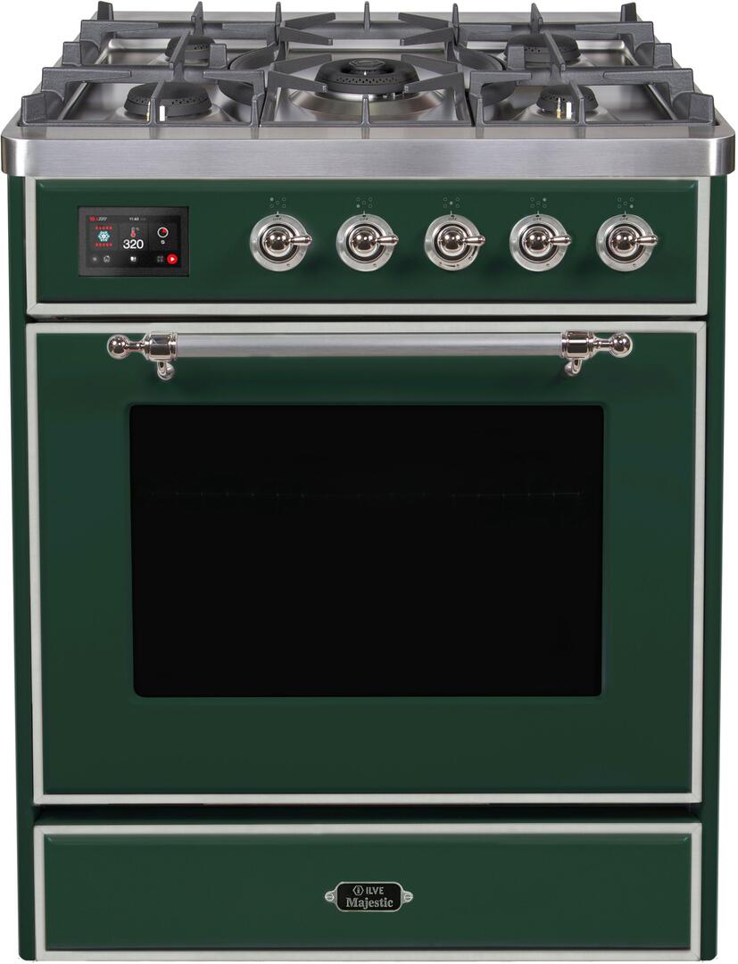 Ilve UM30DNE3EGCLP Majestic Ii 30 Inch Dual Fuel Liquid Propane Freestanding Range In Emerald Green With Chrome Trim