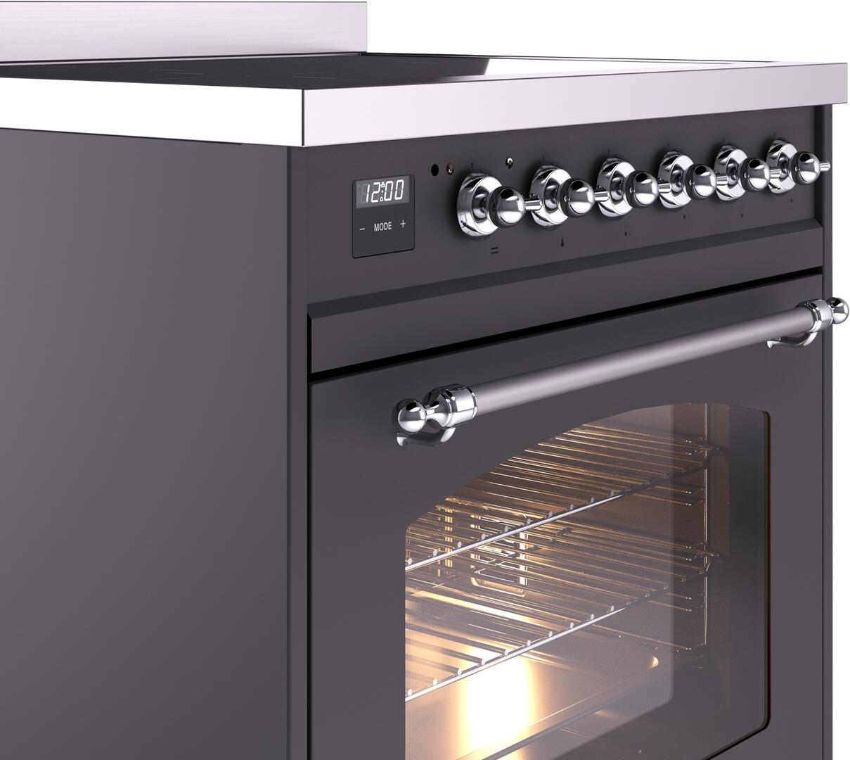 Ilve UPI304NMPMGC Nostalgie Ii 30 Inch Electric Freestanding Range In Matte Graphite With Chrome Trim