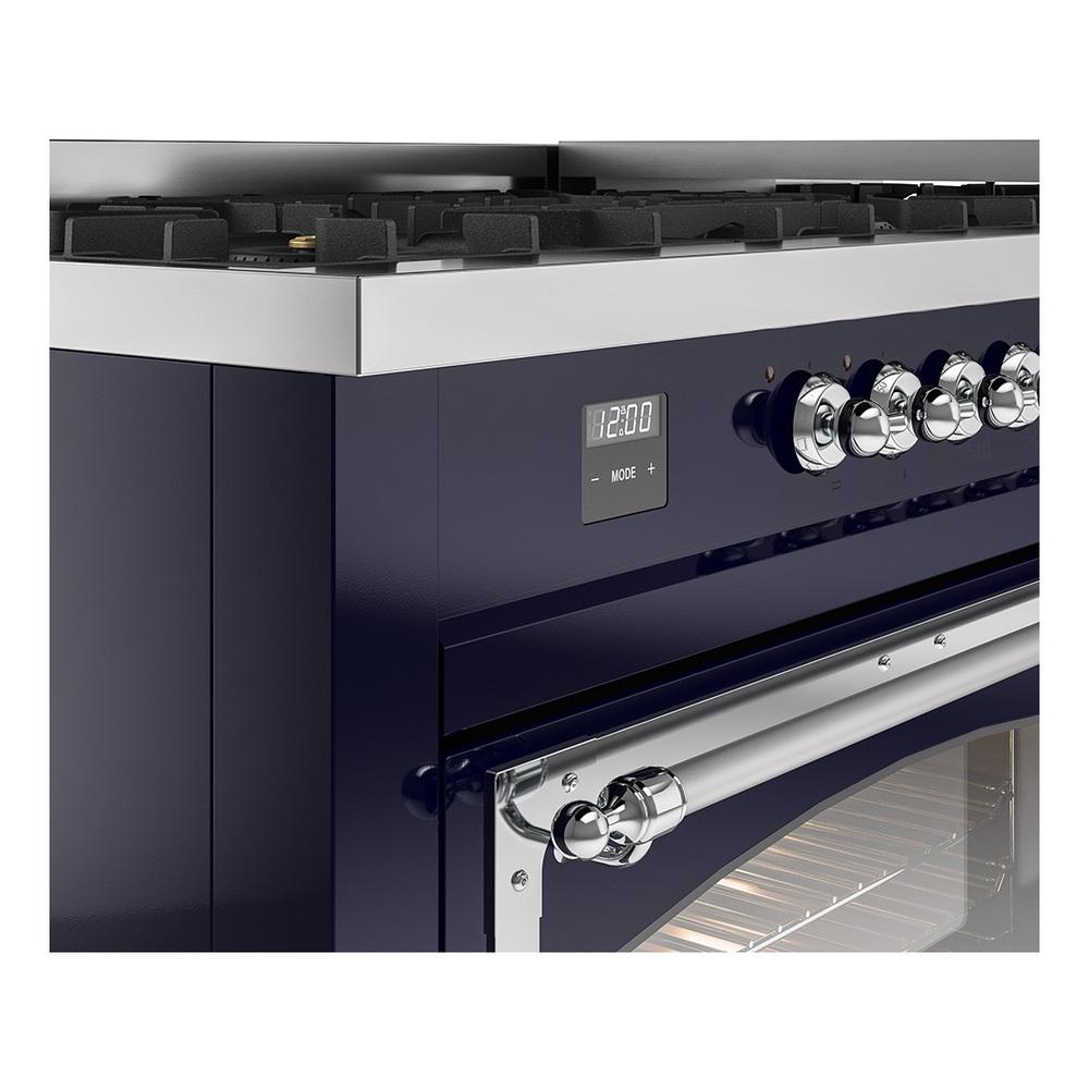 Ilve UN60FNMPMBC Ilve Un60Fnmpmbc Nostalgie Ii Noblesse 60" Dual Fuel Range (9 Sealed Burners + Griddle, Natural Gas, Triple Glass Door, Midnight Blue, Chrome)