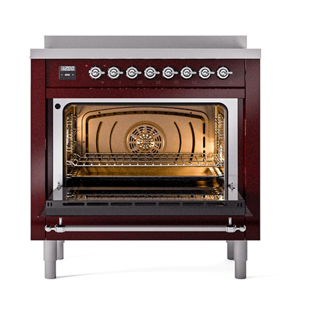 Ilve UNI366QNMPBUC Ilve Uni366Qnmpbuc Nostalgie Ii Noblesse 36" Induction Range (Solid Door, Burgundy, Chrome)