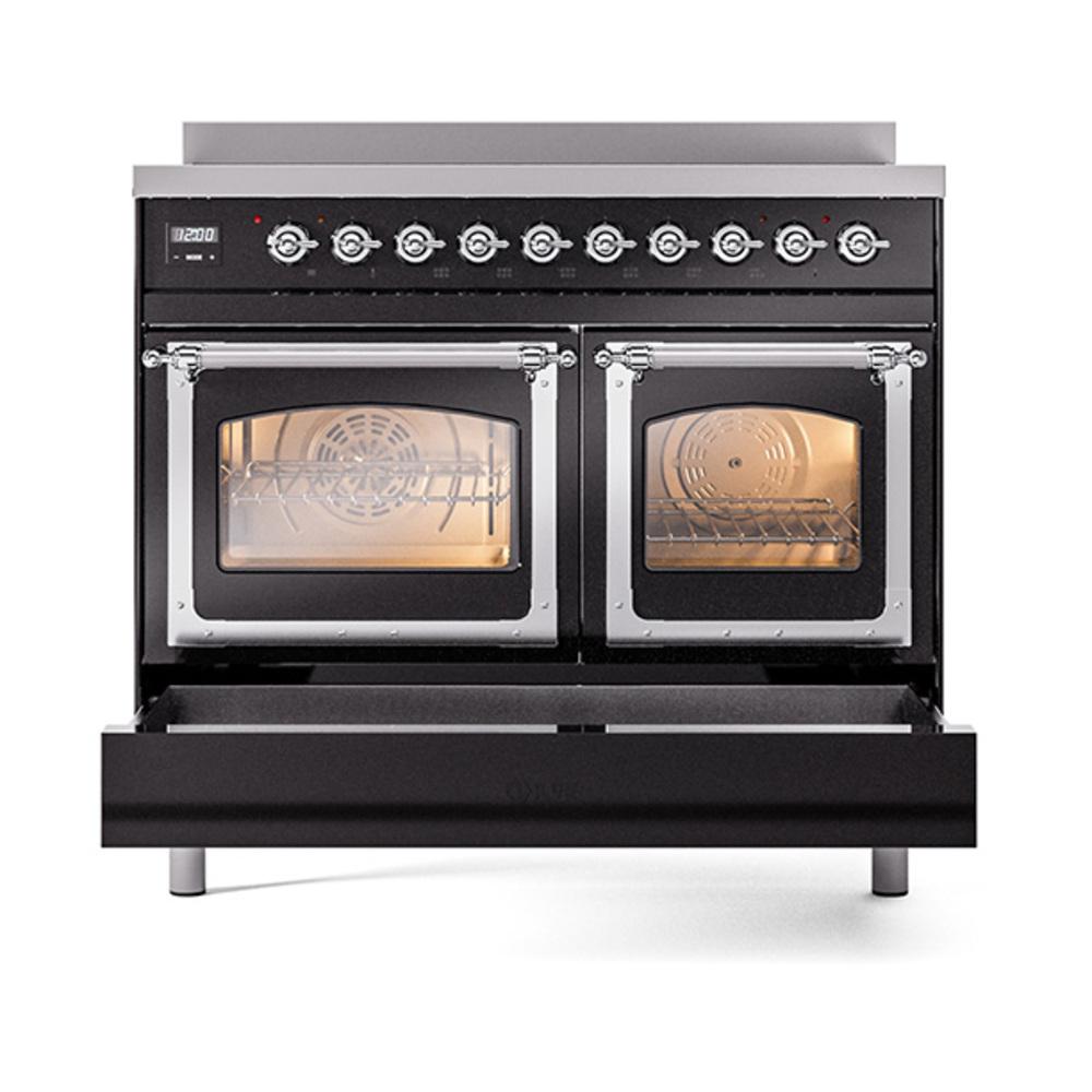 Ilve UNDI406NMPBKC Ilve Undi406Nmpbkc Nostalgie Ii Noblesse 40" Induction Range (Triple Glass Door, Glossy Black, Chrome)