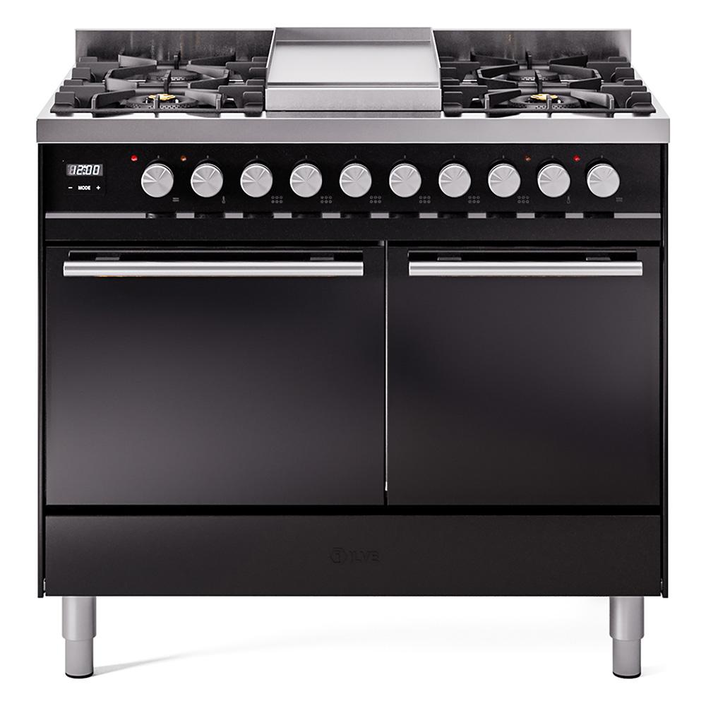 Ilve UPD40FQMPBK Ilve Professional Plus Ii 40 Upd40Fqmpbk Freestanding Dual Fuel Range With 6 Sealed Burners Yes Double Oven With Solid Door In Glossy Black With Stainless Steel Knobs