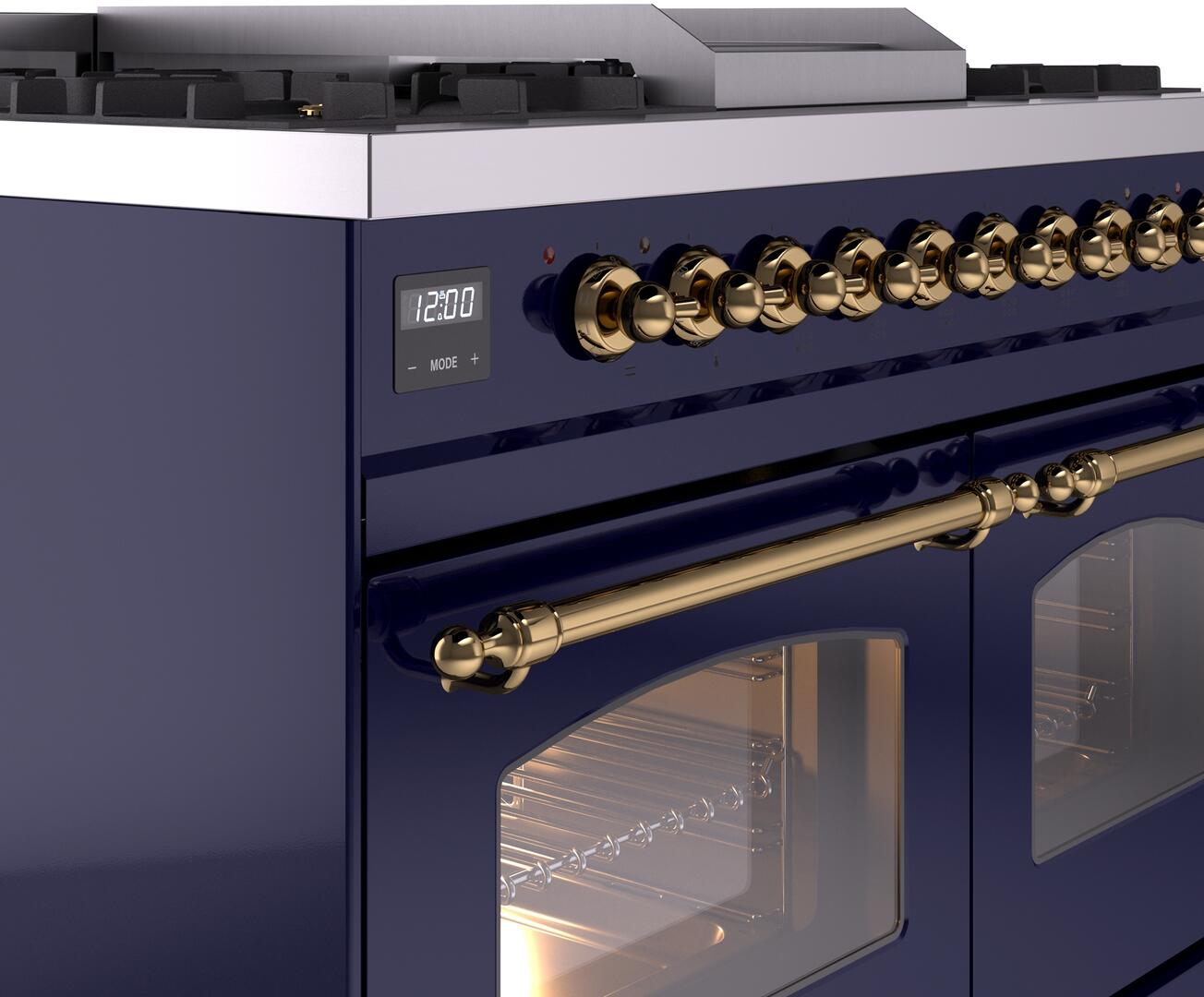 Ilve UPD40FNMPMBG Nostalgie Ii 40 Inch Dual Fuel Natural Gas Freestanding Range In Blue With Brass Trim