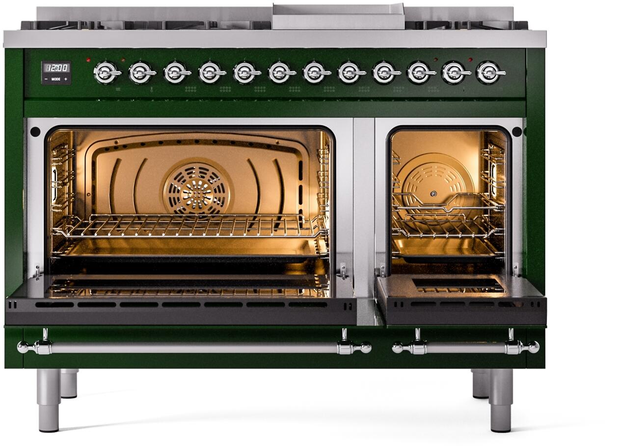 Ilve UP48FNMPEGC Nostalgie Ii 48 Inch Dual Fuel Natural Gas Freestanding Range In Emerald Green With Chrome Trim