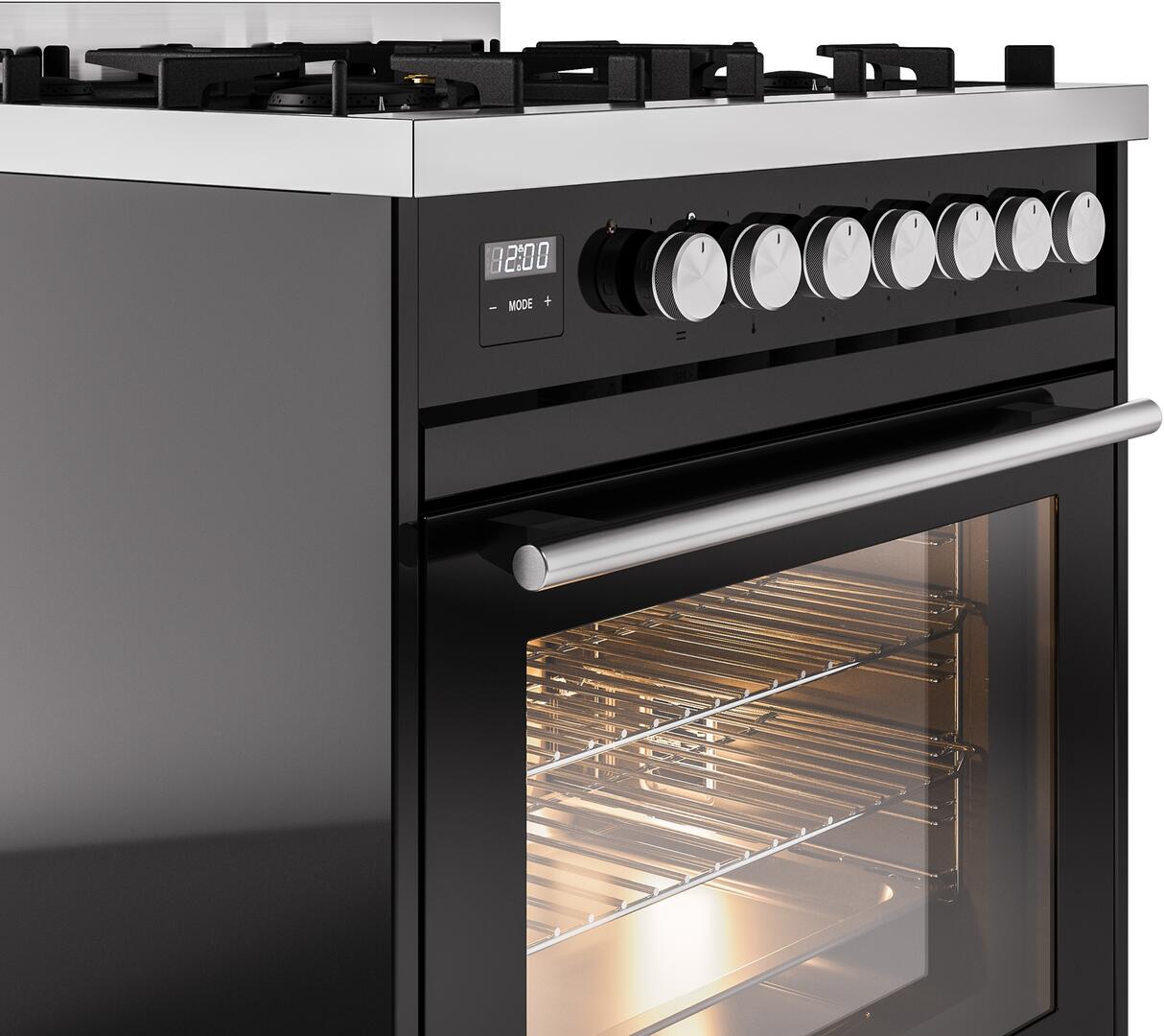 Ilve UP30WMPBK Professional Plus Ii 30 Inch Dual Fuel Natural Gas Freestanding Range In Glossy Black With Trim