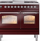 Ilve UPD40FNMPBUC Nostalgie Ii 40 Inch Dual Fuel Natural Gas Freestanding Range In Burgundy With Chrome Trim