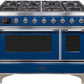 Ilve UM12FDNS3MBCLP Majestic Ii 48 Inch Dual Fuel Liquid Propane Freestanding Range In Blue With Chrome Trim