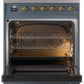 Ilve UPI304NMPBGG Nostalgie Ii 30 Inch Electric Freestanding Range In Blue Grey With Brass Trim