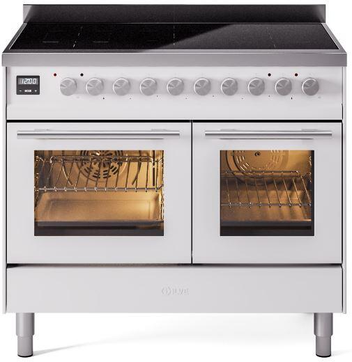 Ilve UPDI406WMPWH Professional Plus Ii 40 Inch Electric Freestanding Range In White With Trim