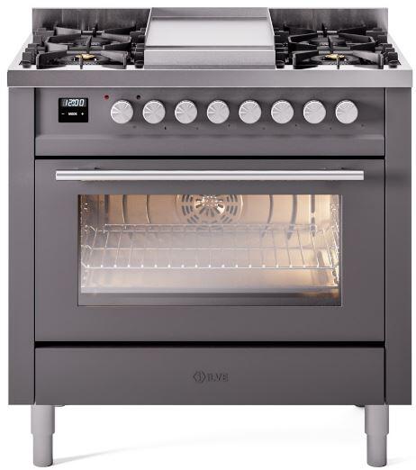 Ilve UP36FWMPMG Professional Plus Ii 36 Inch Dual Fuel Natural Gas Freestanding Range In Matte Graphite With Trim