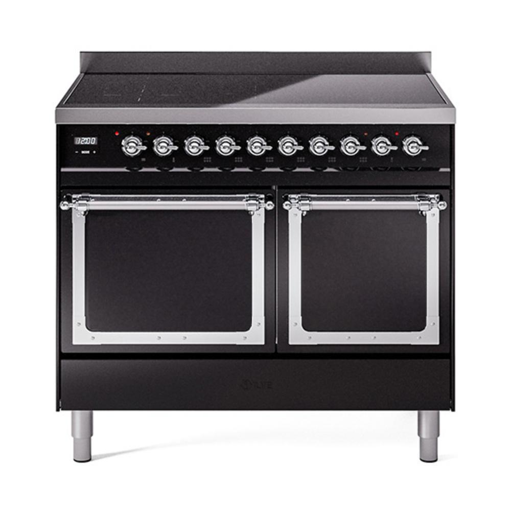 Ilve UNDI406QNMPBKC Ilve Undi406Qnmpbkc Nostalgie Ii Noblesse 40" Induction Range (Solid Door, Glossy Black, Chrome)