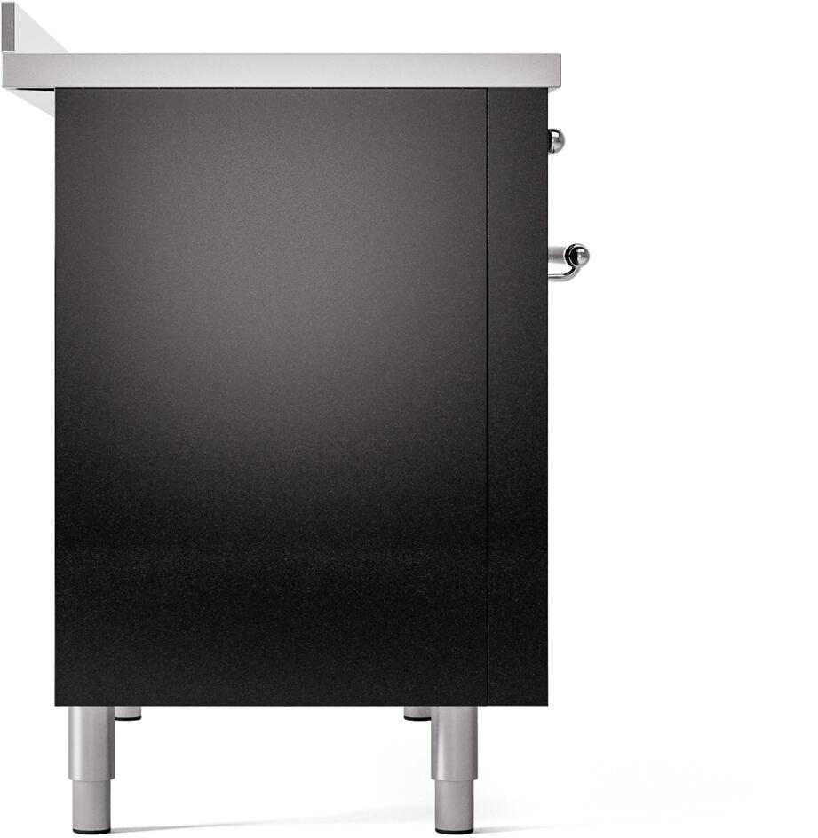 Ilve UPI486NMPBKC Nostalgie Ii 48 Inch Electric Freestanding Range In Glossy Black With Chrome Trim