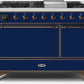 Ilve UM12FDQNS3MBB Majestic Ii 48 Inch Dual Fuel Natural Gas Freestanding Range In Blue With Bronze Trim