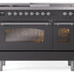 Ilve UP48FSNMPMGCLP Nostalgie Ii 48 Inch Dual Fuel Liquid Propane Freestanding Range In Matte Graphite With Chrome Trim