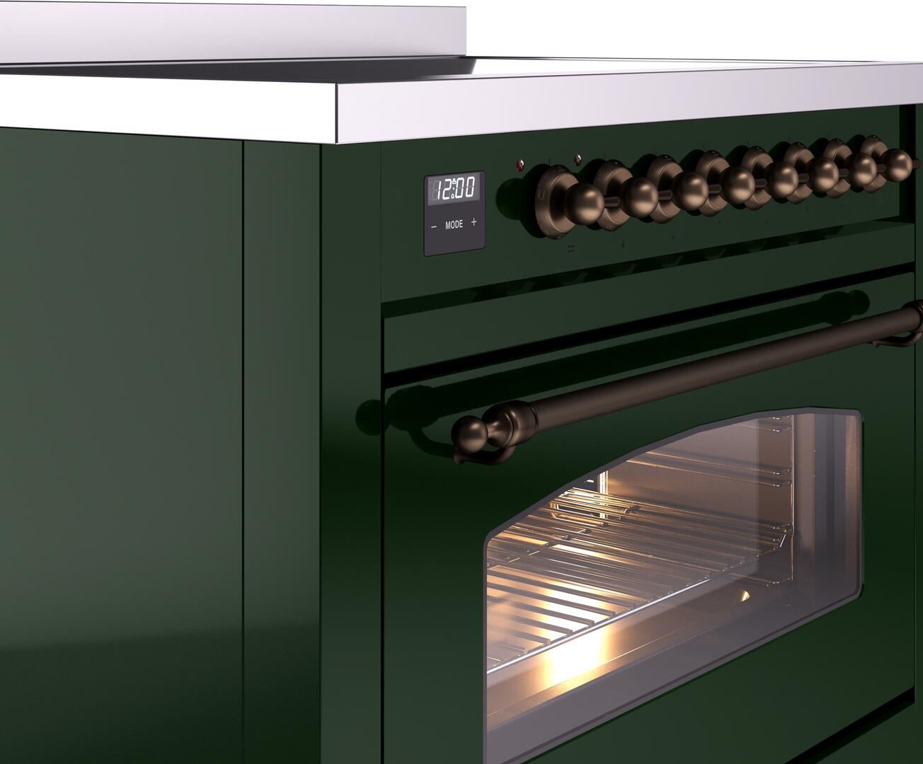 Ilve UPI366NMPEGB Nostalgie Ii 36 Inch Electric Freestanding Range In Emerald Green With Bronze Trim