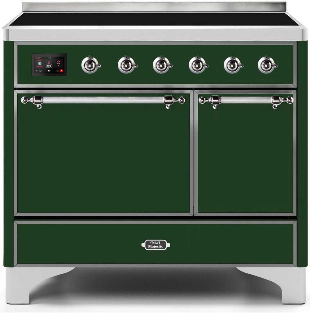 Ilve UMDI10QNS3EGC Majestic Ii 40 Inch Electric Freestanding Range In Emerald Green With Chrome Trim