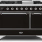 Ilve UM12FDQNS3BKCLP Majestic Ii 48 Inch Dual Fuel Liquid Propane Freestanding Range In Glossy Black With Chrome Trim