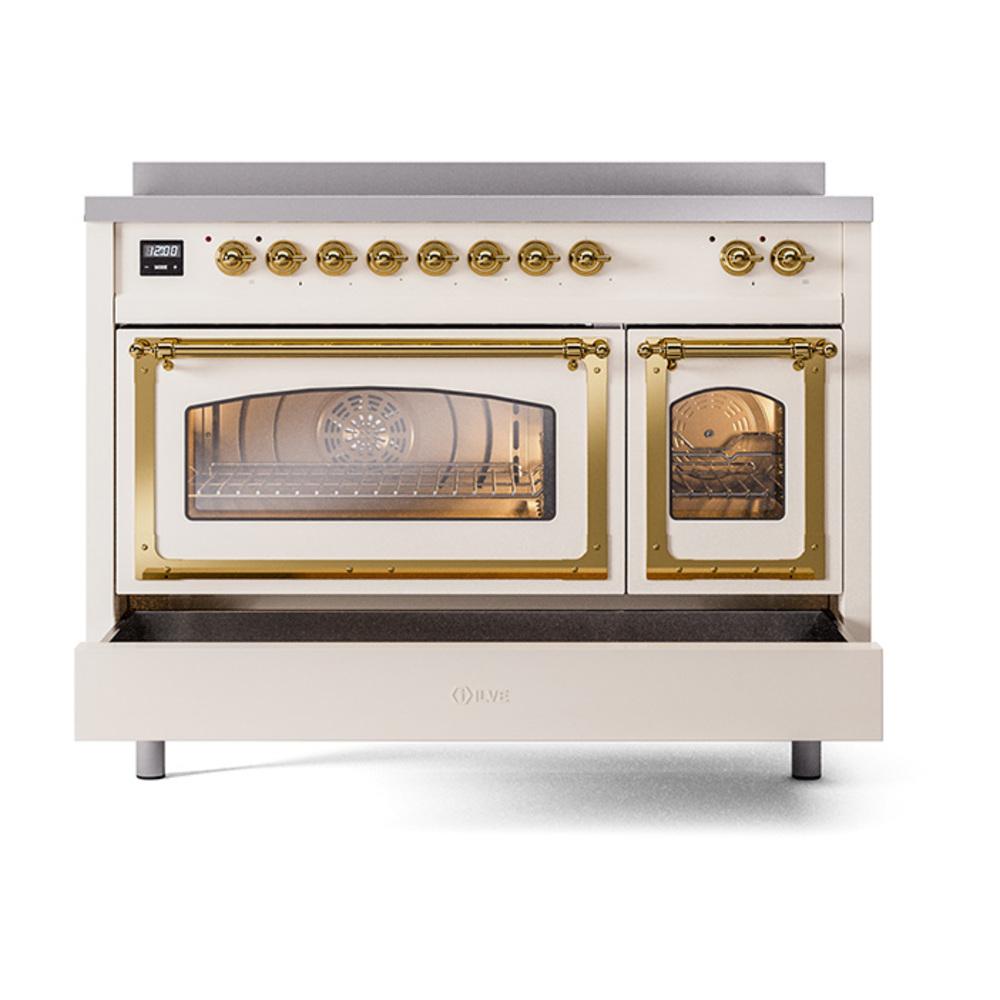 Ilve UNI486NMPAWG Ilve Uni486Nmpawg Nostalgie Ii Noblesse 48" Induction Range (Triple Glass Door, Antique White, Brass)